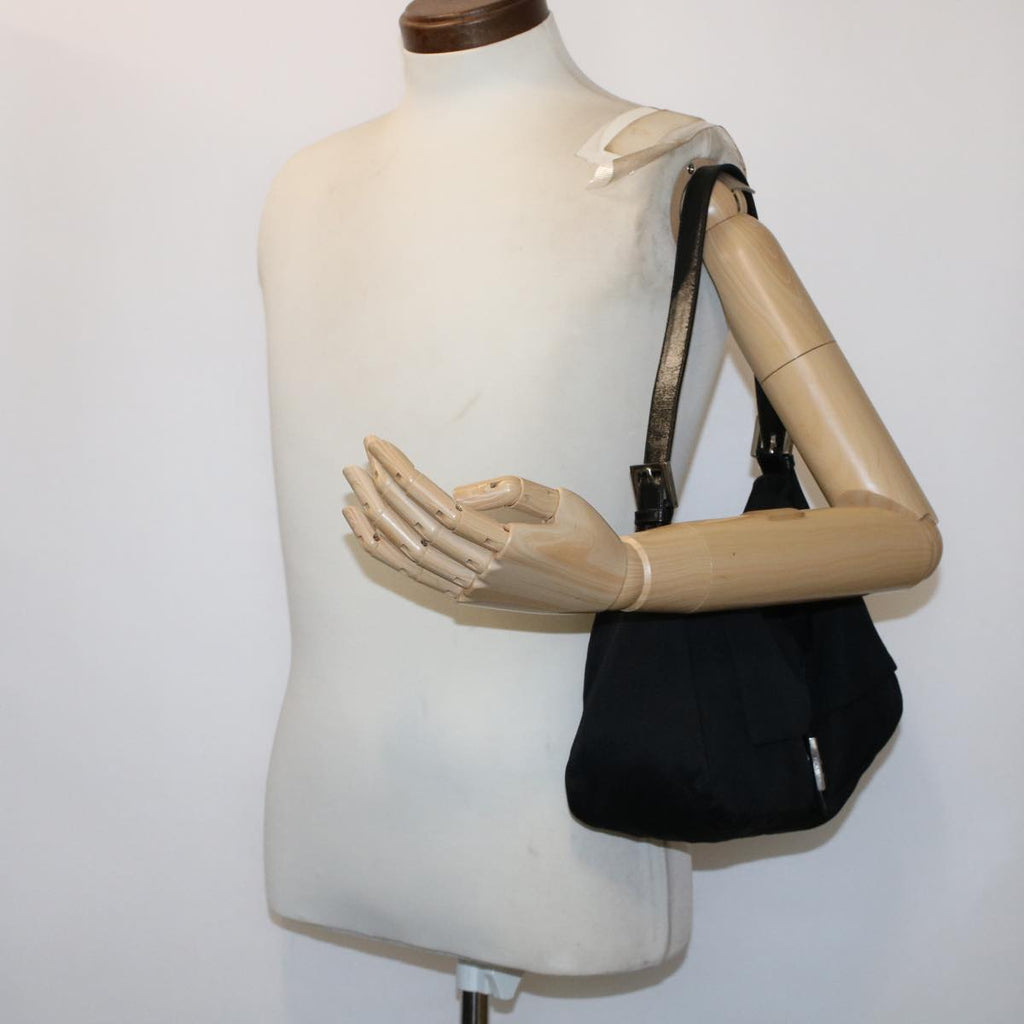 FENDI Mamma Baguette Shoulder Bag Nylon Leather Black 49109