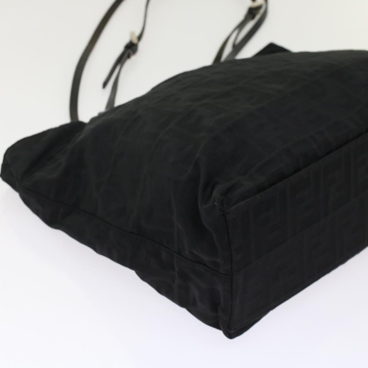 FENDI Zucchino Canvas Shoulder Bag Nylon Leather Black 49110