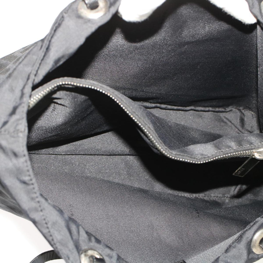 FENDI Zucchino Canvas Shoulder Bag Nylon Leather Black 49110