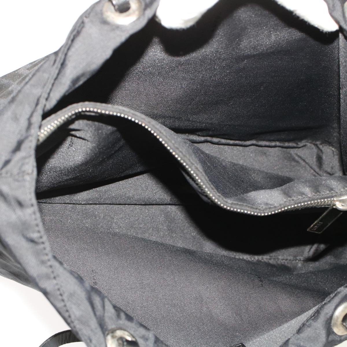 FENDI Zucchino Canvas Shoulder Bag Nylon Leather Black 49110