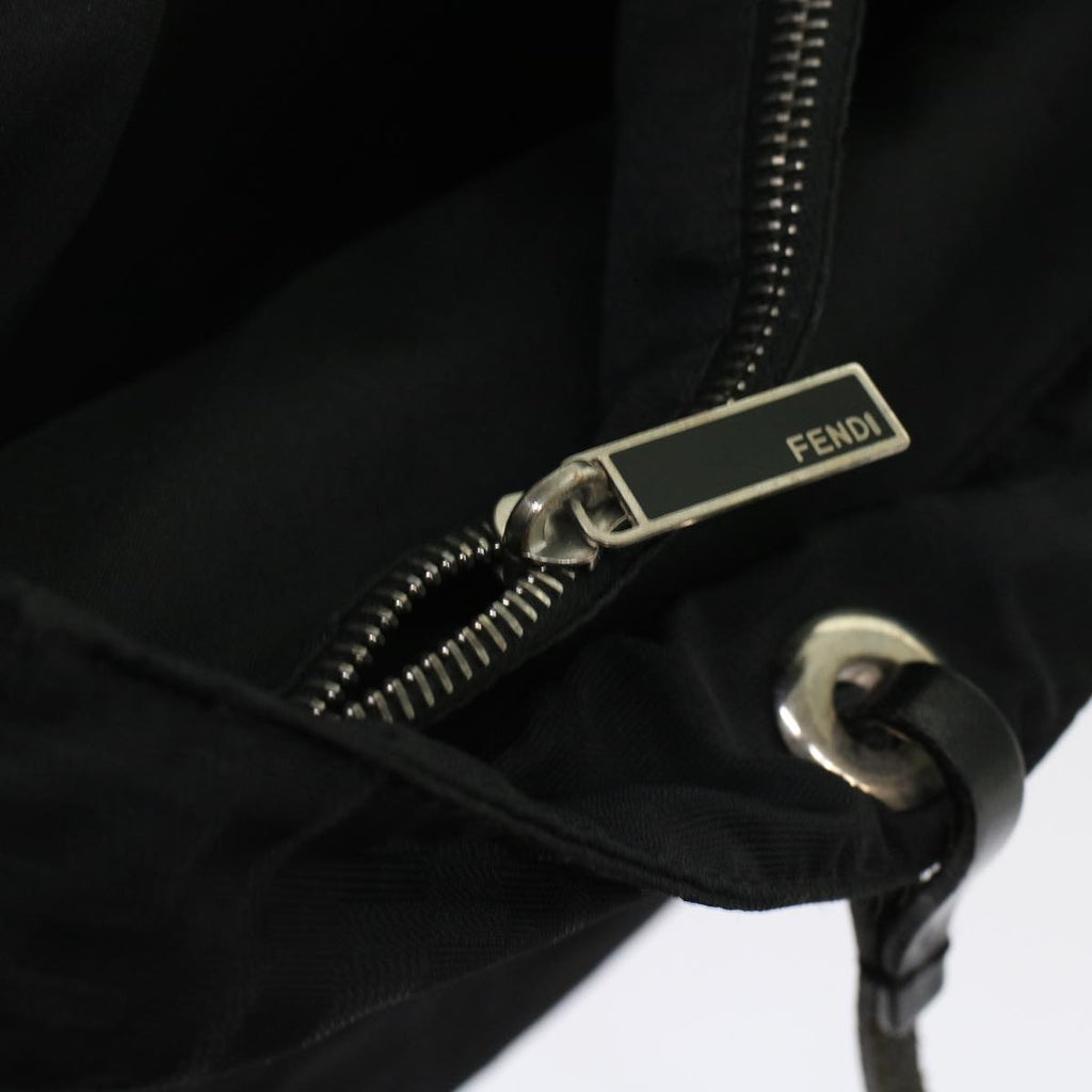 FENDI Zucchino Canvas Shoulder Bag Nylon Leather Black 49110