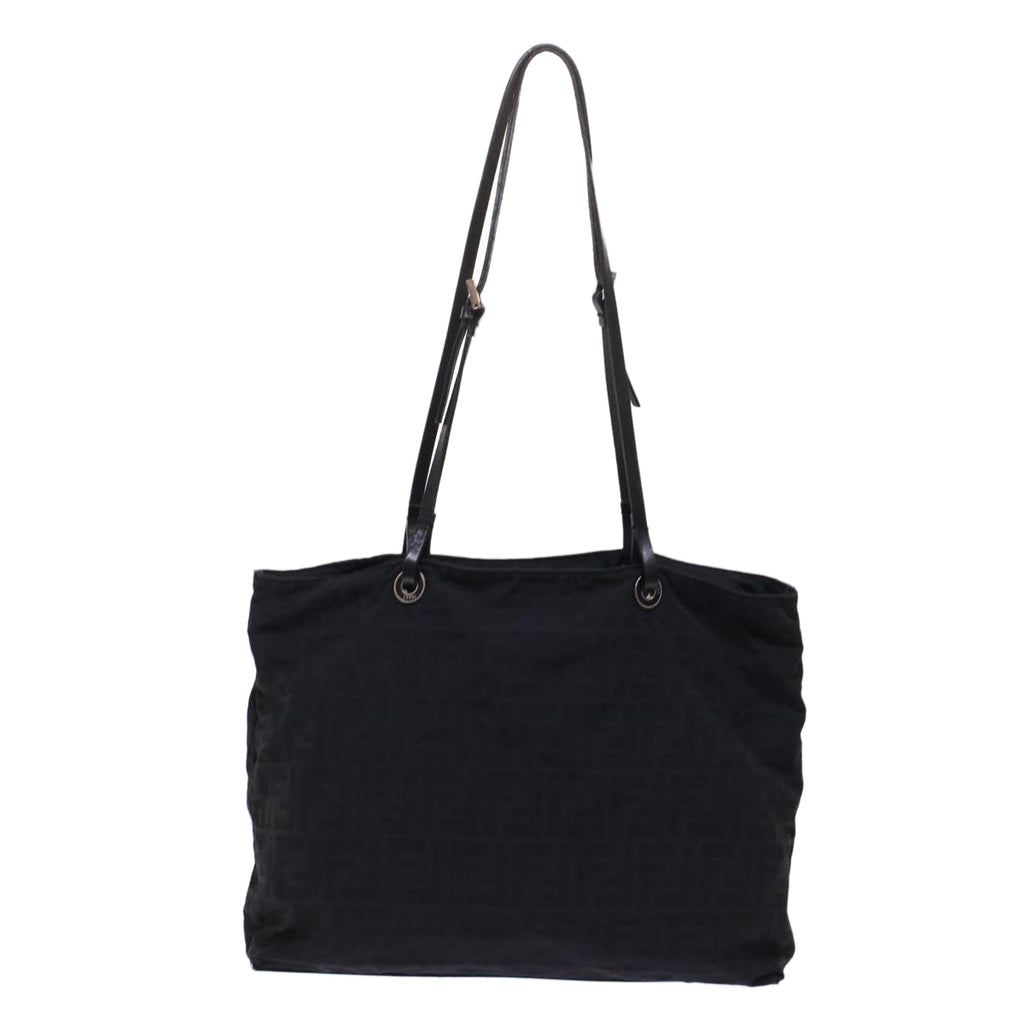 FENDI Zucchino Canvas Shoulder Bag Nylon Leather Black 49110