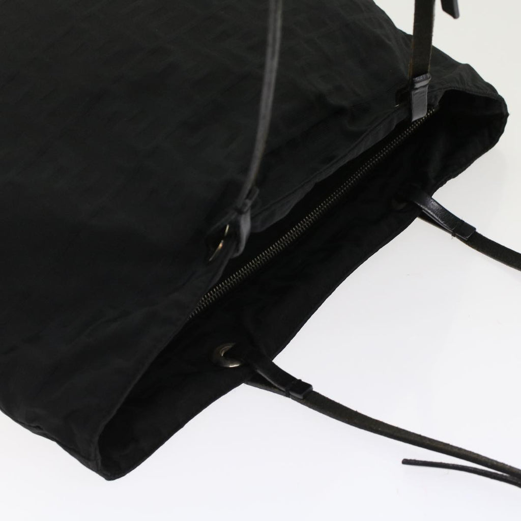 FENDI Zucchino Canvas Shoulder Bag Nylon Leather Black 49110