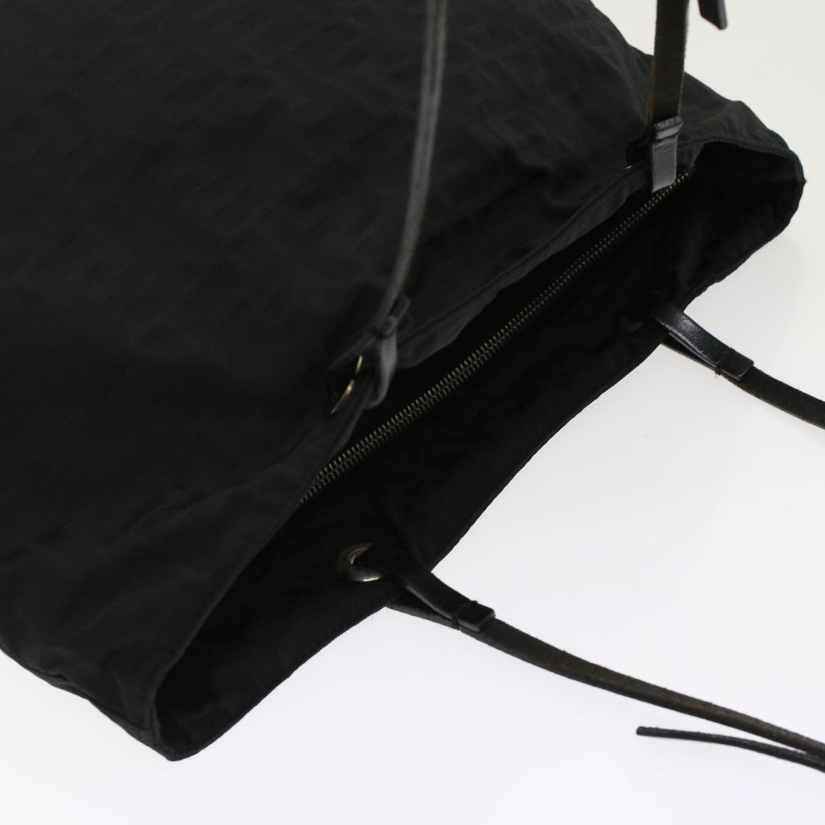 FENDI Zucchino Canvas Shoulder Bag Nylon Leather Black 49110