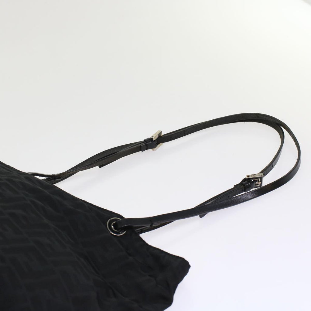 FENDI Zucchino Canvas Shoulder Bag Nylon Leather Black 49110