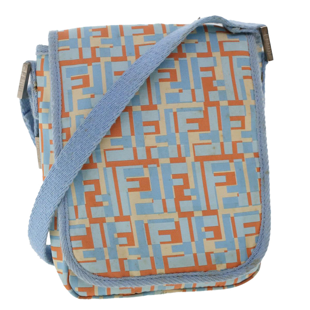 FENDI Zucca Canvas Shoulder Bag Nylon White Light Blue Orange 49111