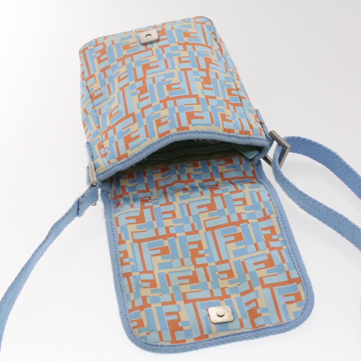 FENDI Zucca Canvas Shoulder Bag Nylon White Light Blue Orange 49111