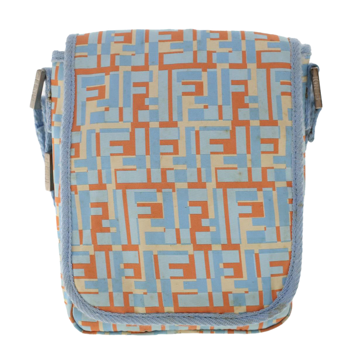 FENDI Zucca Canvas Shoulder Bag Nylon White Light Blue Orange 49111
