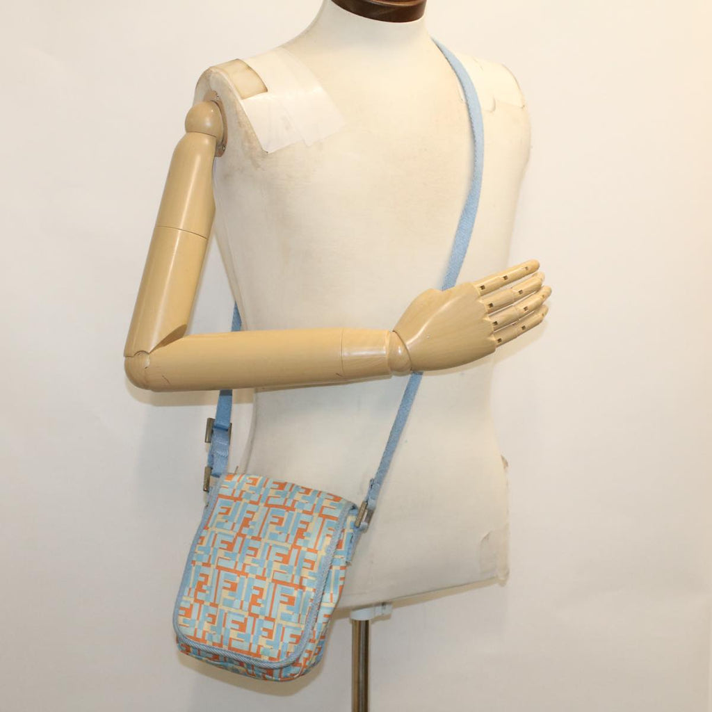 FENDI Zucca Canvas Shoulder Bag Nylon White Light Blue Orange 49111