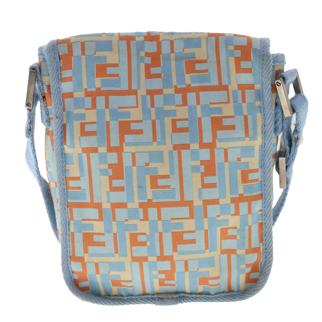 FENDI Zucca Canvas Shoulder Bag Nylon White Light Blue Orange 49111