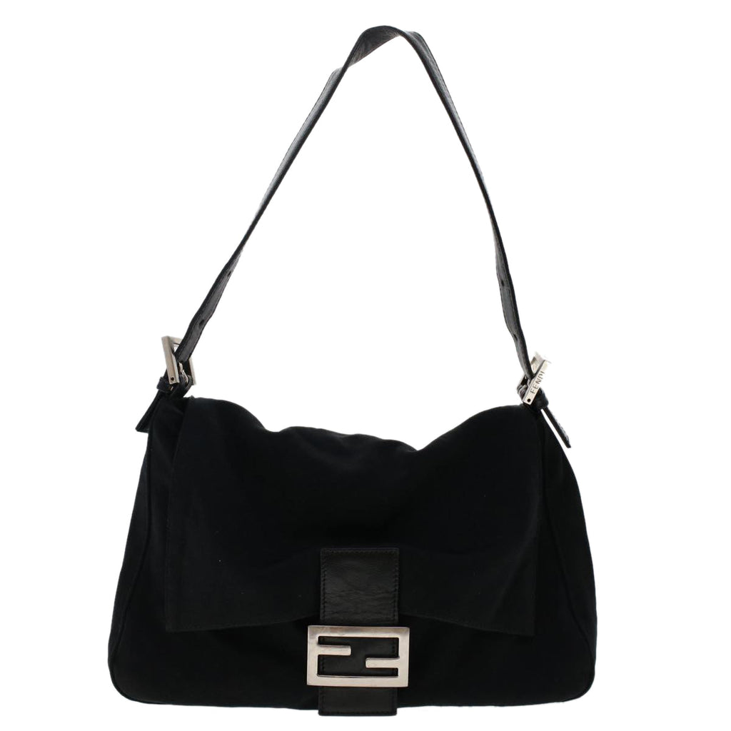 FENDI Mamma Baguette Shoulder Bag Nylon Black 49277
