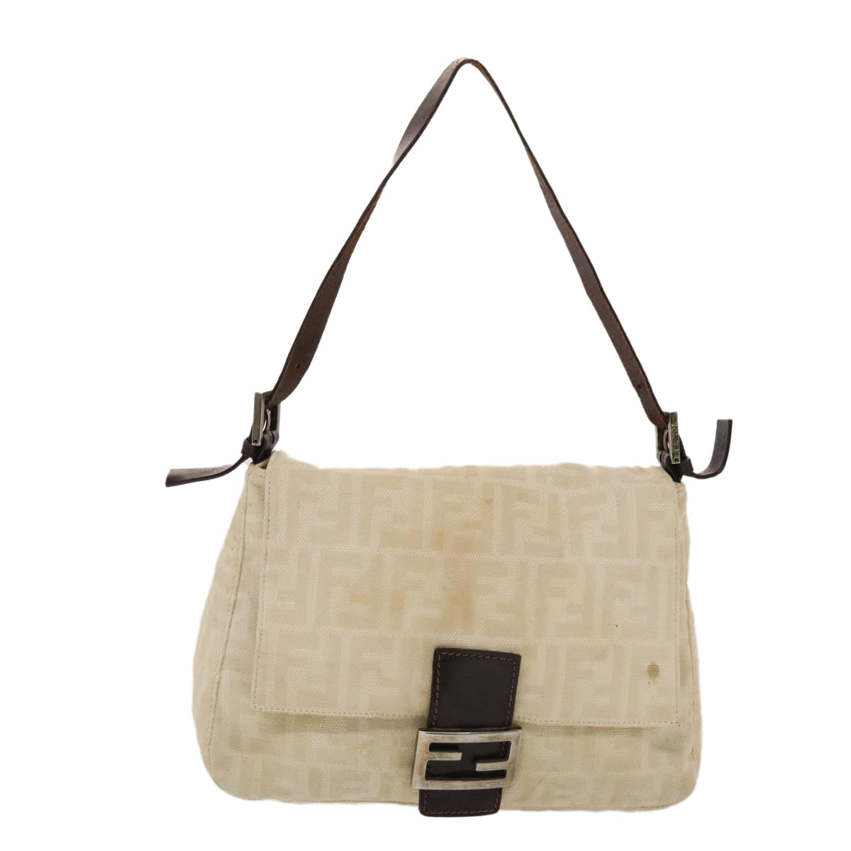 FENDI Zucca Canvas Mamma Baguette Shoulder Bag Canvas Beige Brown 49280