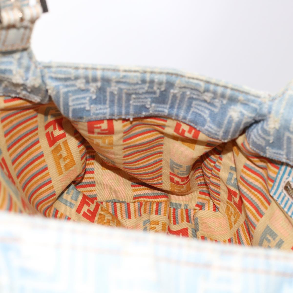 FENDI Zucca Canvas Mamma Baguette Shoulder Bag Denim Blue 49281