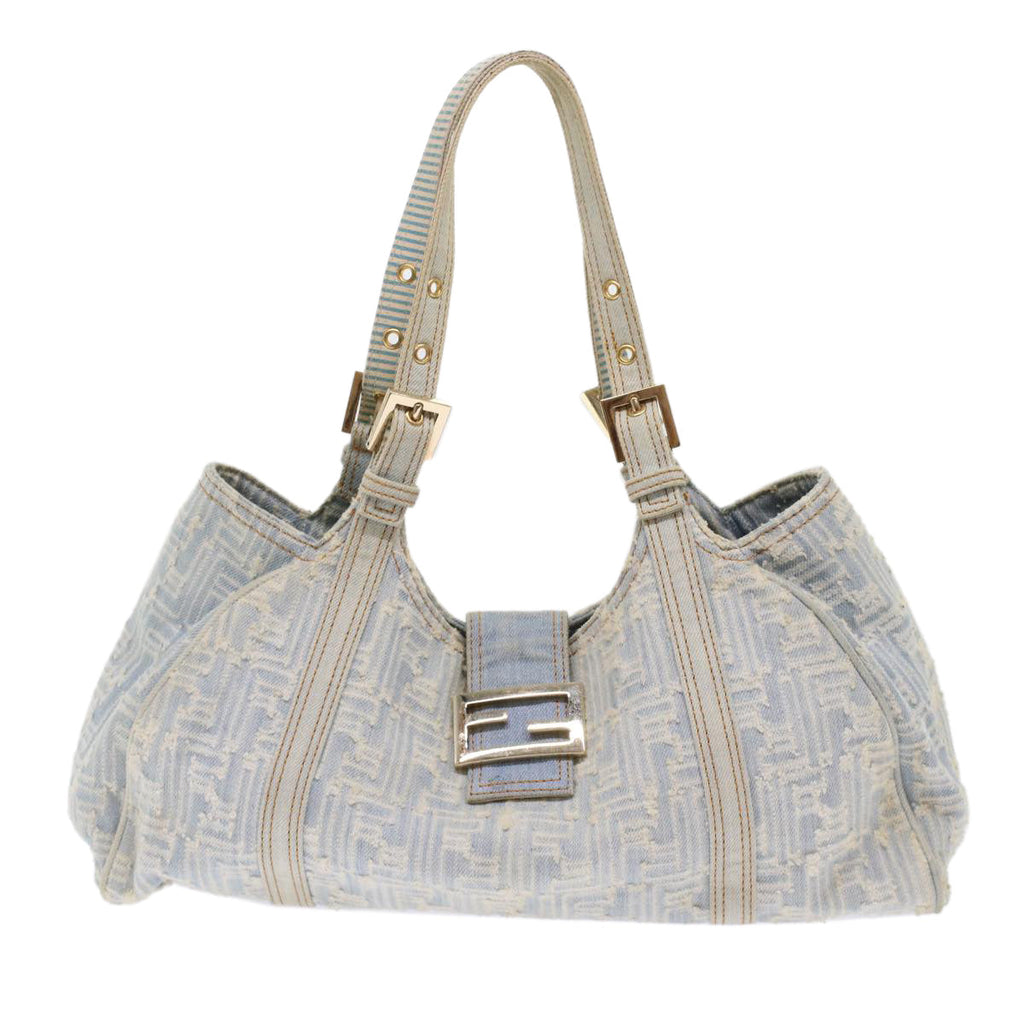 FENDI Zucca Canvas Mamma Baguette Shoulder Bag Denim Blue 49281