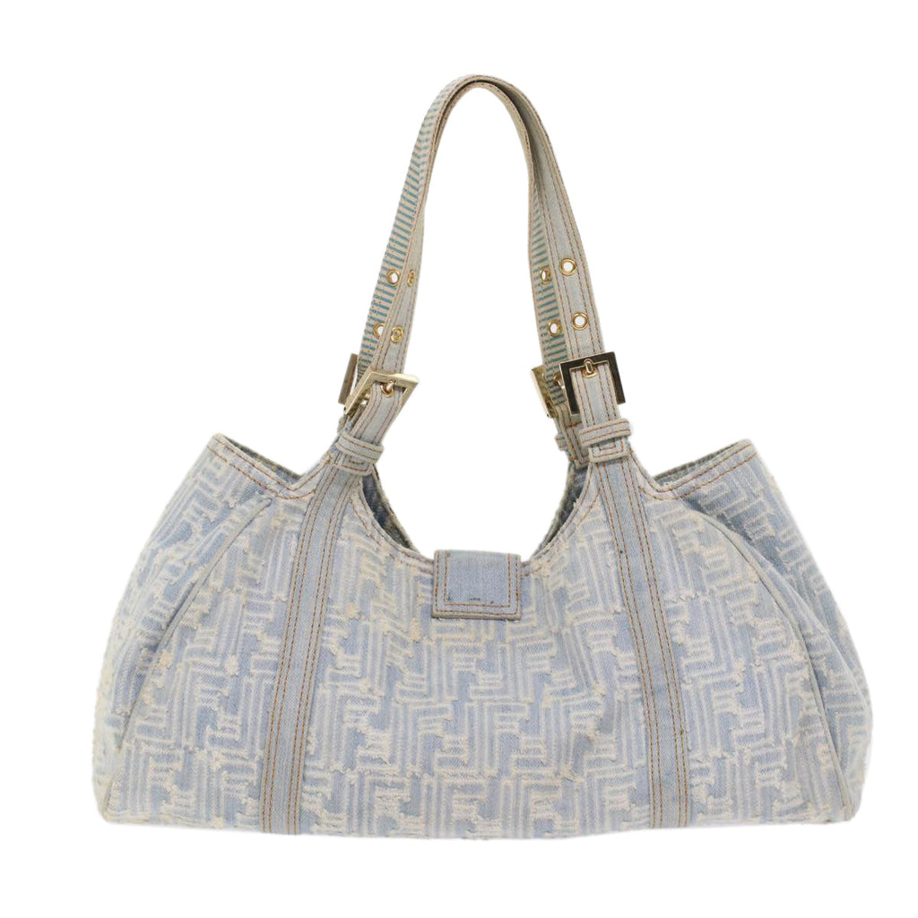 FENDI Zucca Canvas Mamma Baguette Shoulder Bag Denim Blue 49281