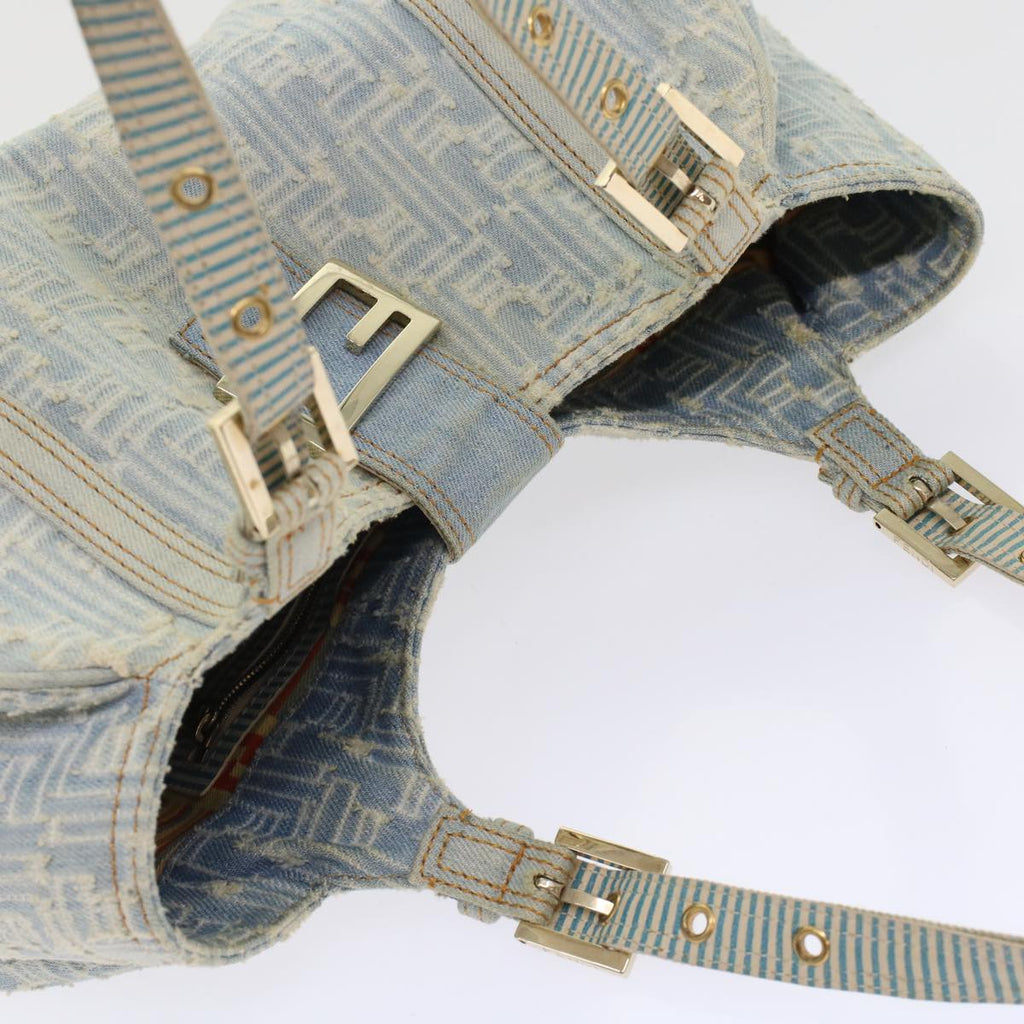 FENDI Zucca Canvas Mamma Baguette Shoulder Bag Denim Blue 49281