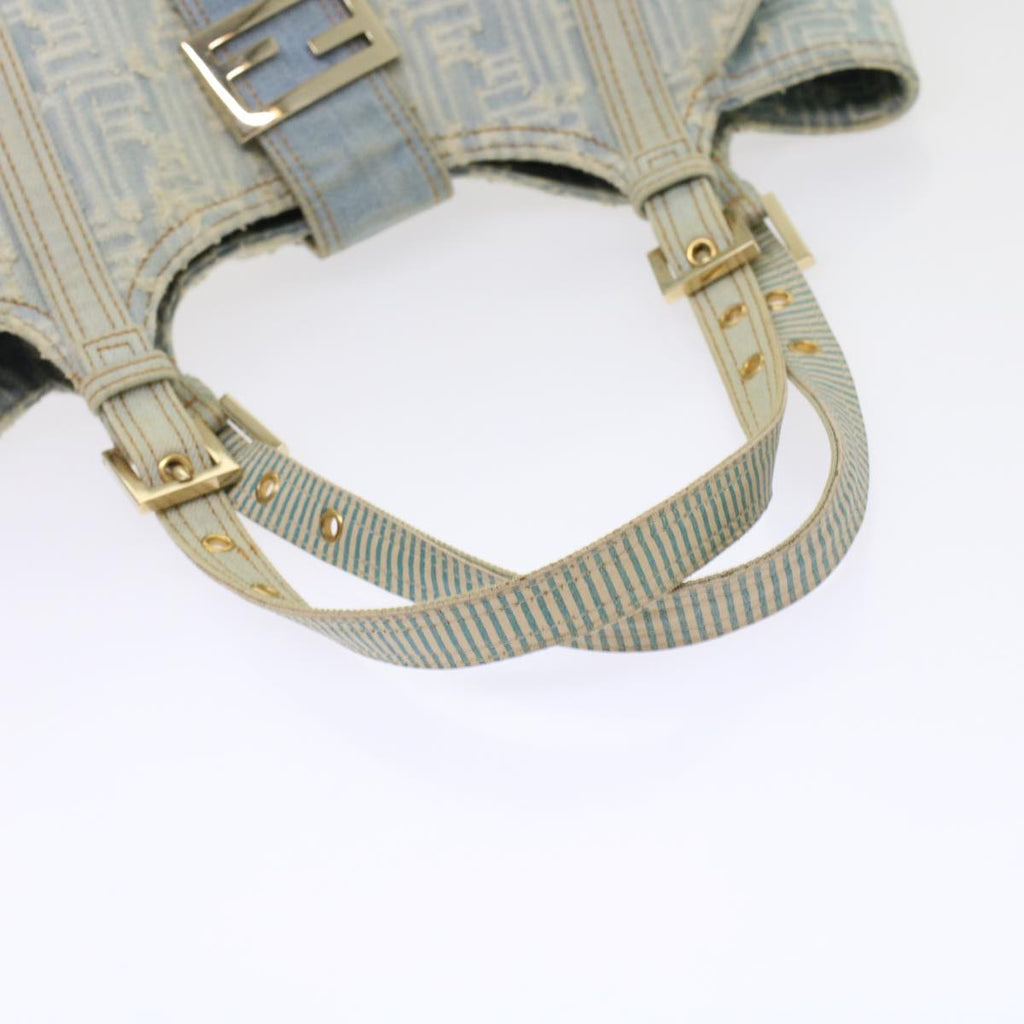 FENDI Zucca Canvas Mamma Baguette Shoulder Bag Denim Blue 49281