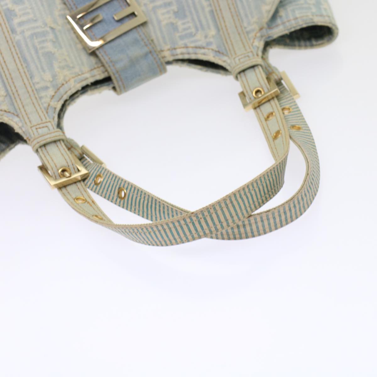 FENDI Zucca Canvas Mamma Baguette Shoulder Bag Denim Blue 49281