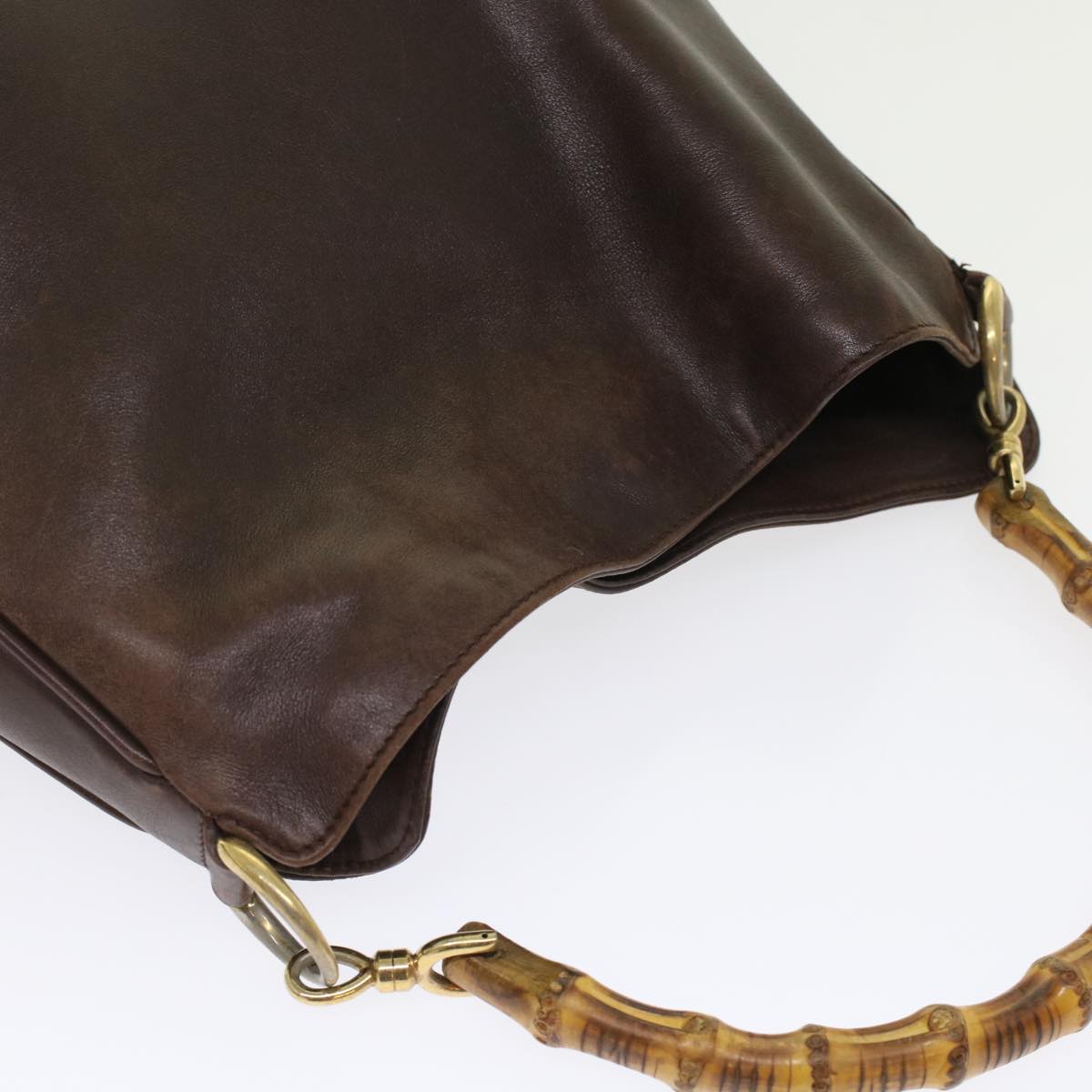 GUCCI Bamboo Hand Bag Leather 2way Brown 49284