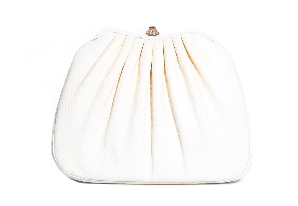 Judith Leiber Cream Lizard Skin Full Set Evening Bag Pouch