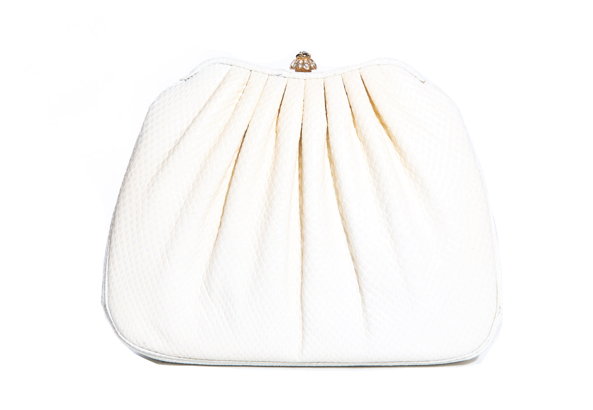 Judith Leiber Cream Lizard Skin Full Set Evening Bag Pouch