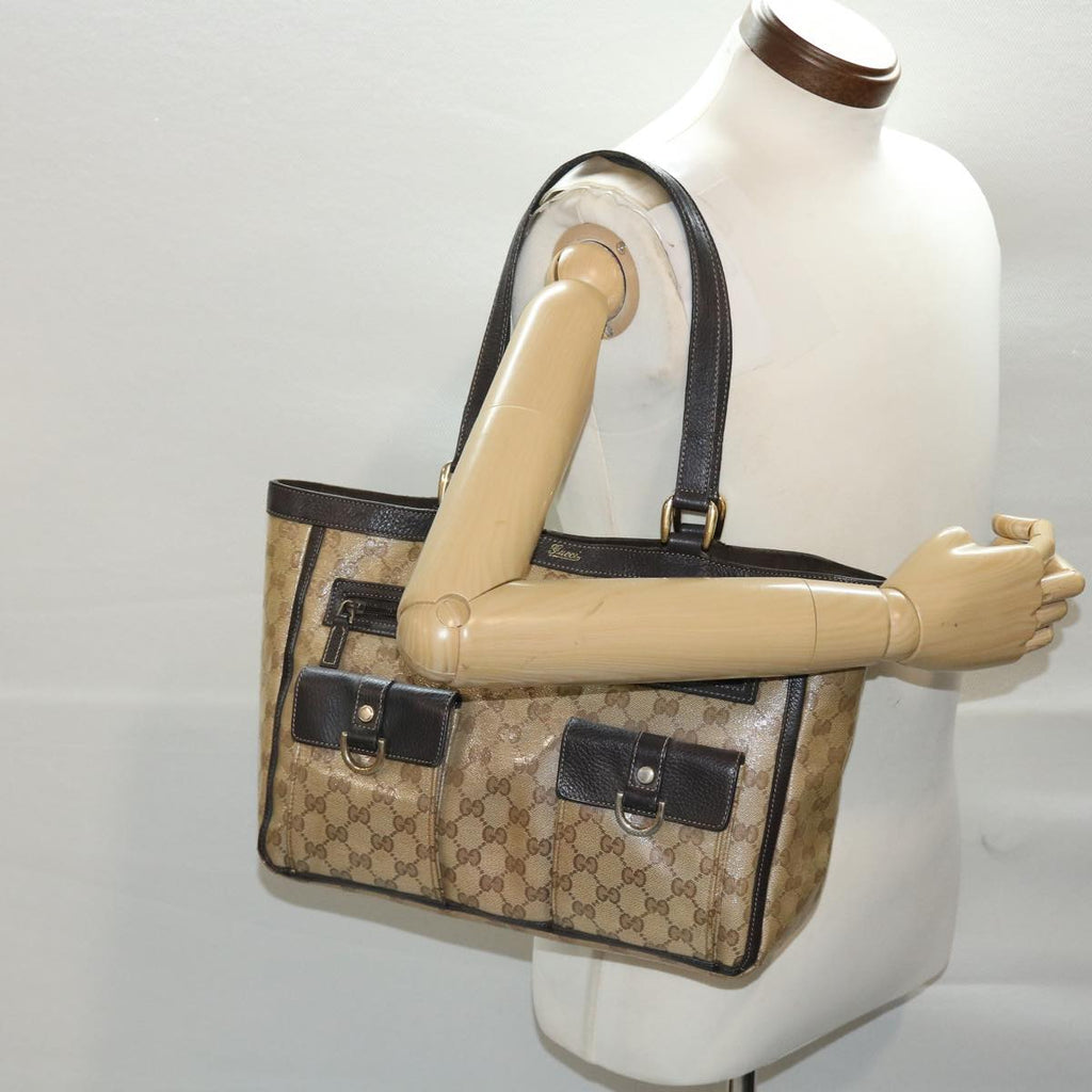 GUCCI GG Canvas Tote Bag Coated Canvas Beige Dark Brown 268639 49291