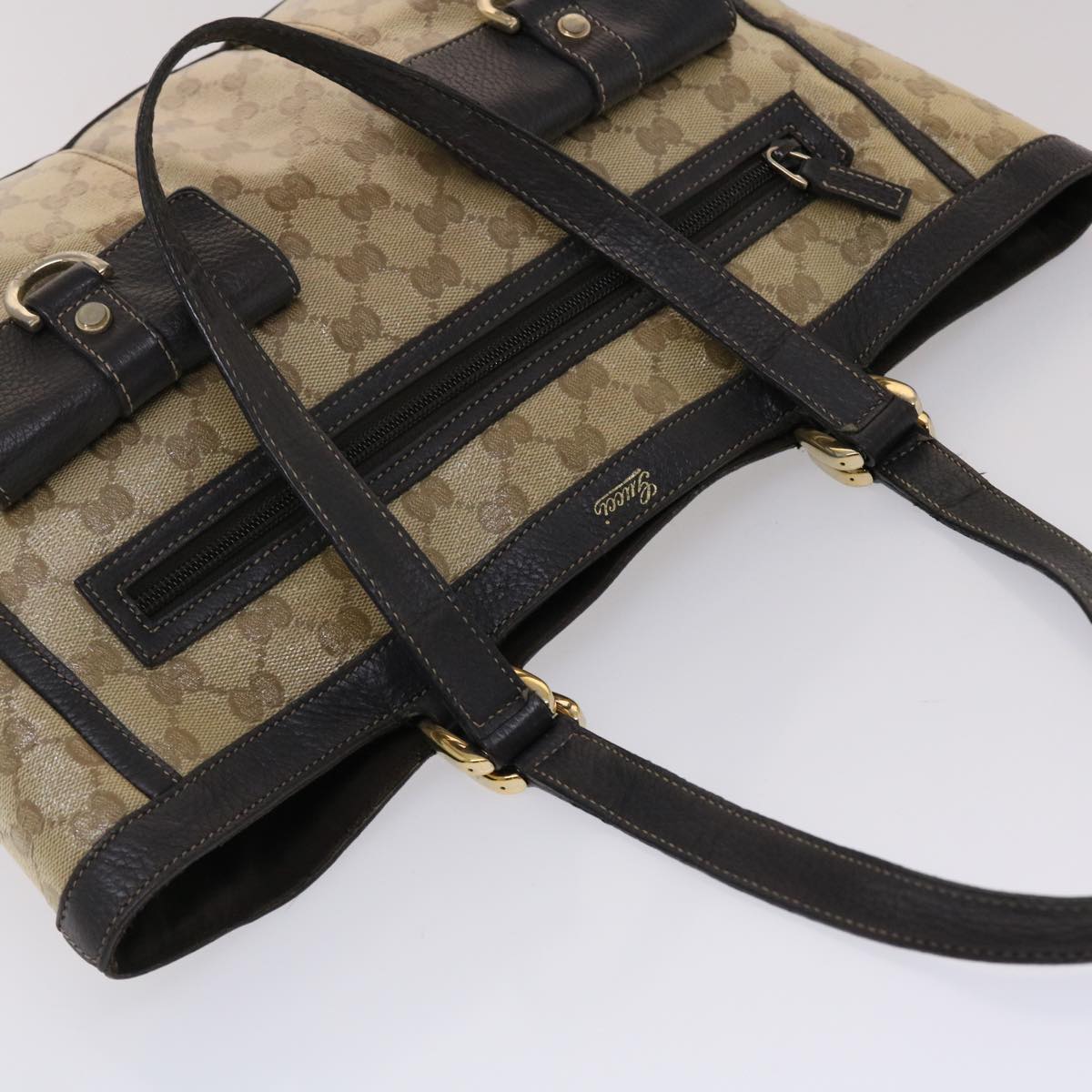 GUCCI GG Canvas Tote Bag Coated Canvas Beige Dark Brown 268639 49291