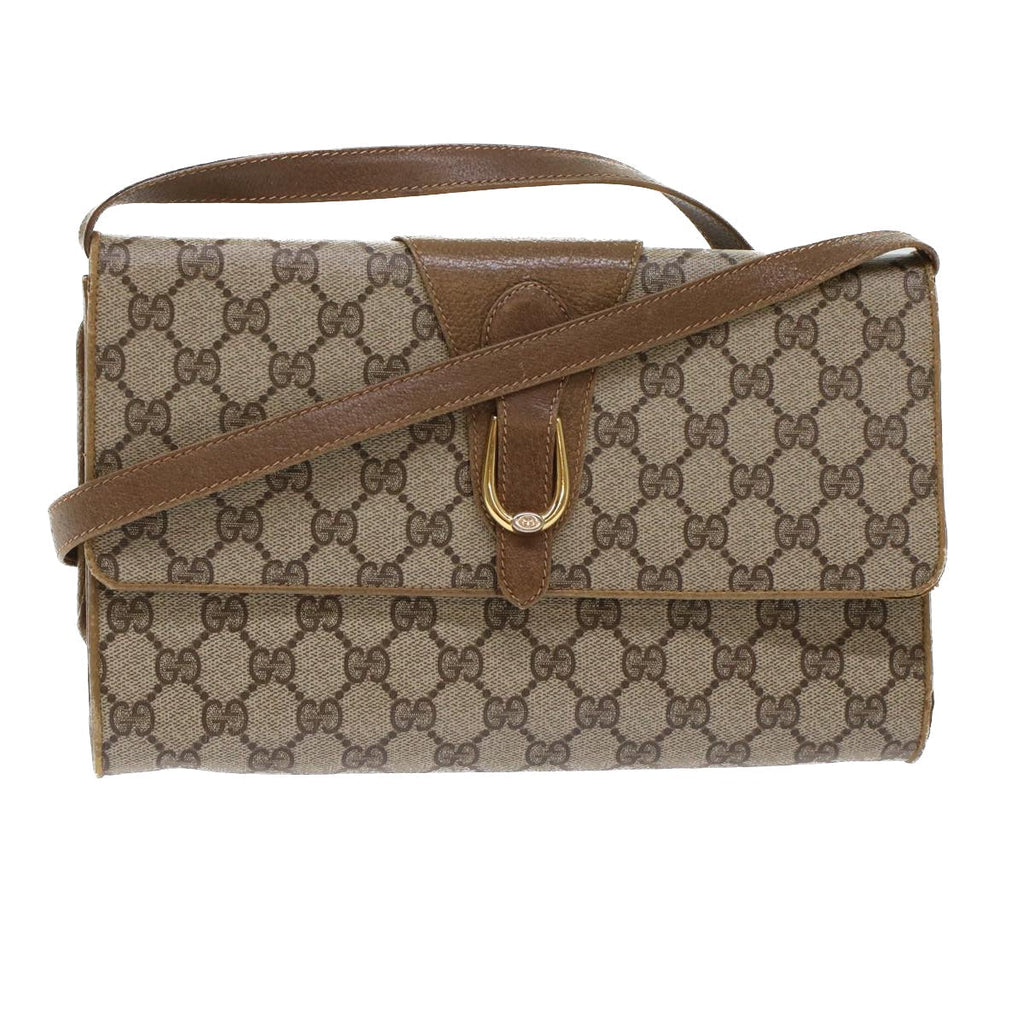 GUCCI GG Canvas Shoulder Bag PVC Leather Beige Brown 49295