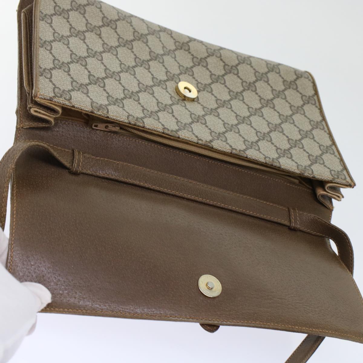 GUCCI GG Canvas Shoulder Bag PVC Leather Beige Brown 49295