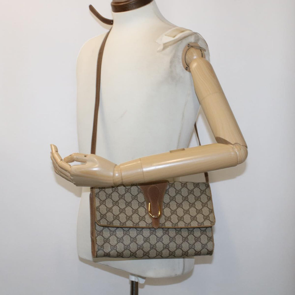 GUCCI GG Canvas Shoulder Bag PVC Leather Beige Brown 49295