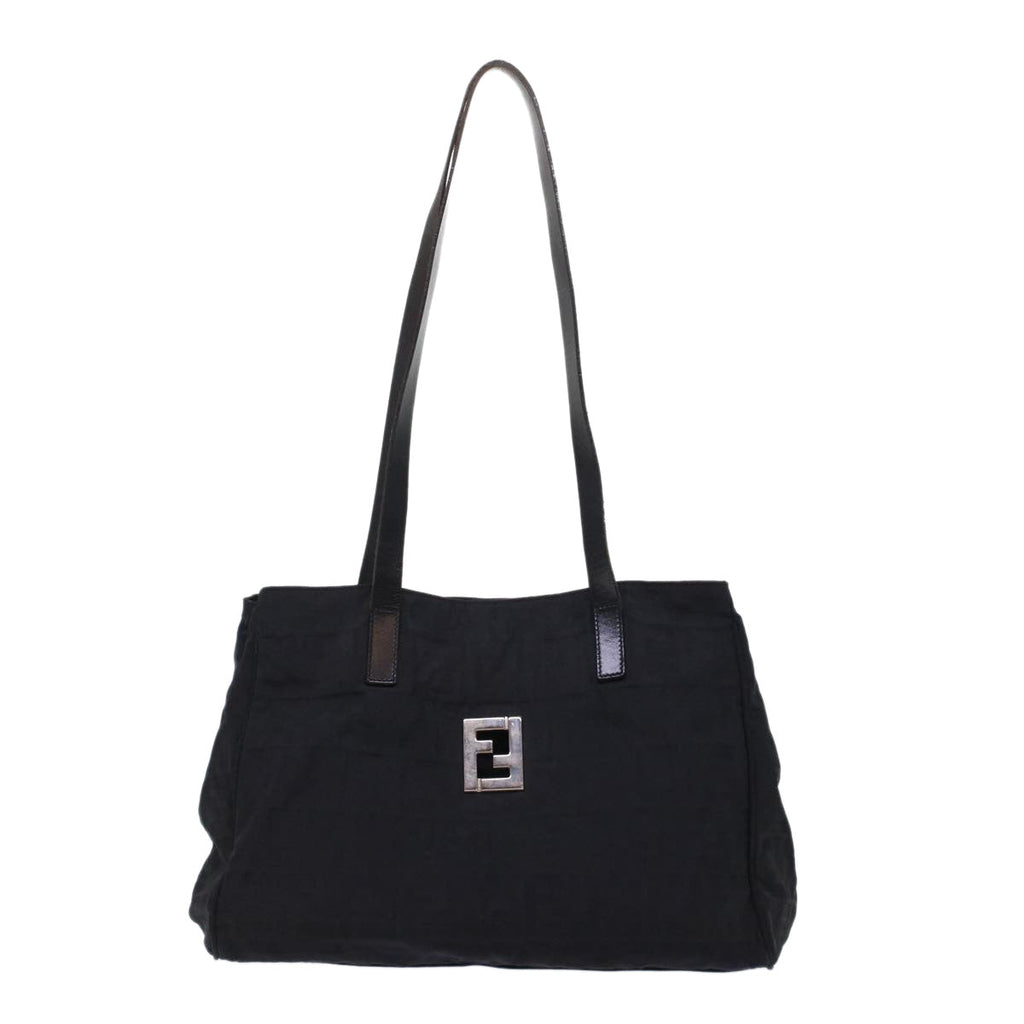 FENDI Zucca Canvas Shoulder Bag Nylon Leather Black 49326