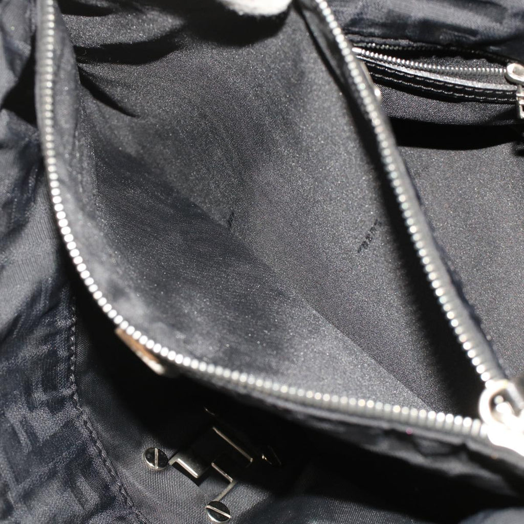 FENDI Zucca Canvas Shoulder Bag Nylon Leather Black 49326