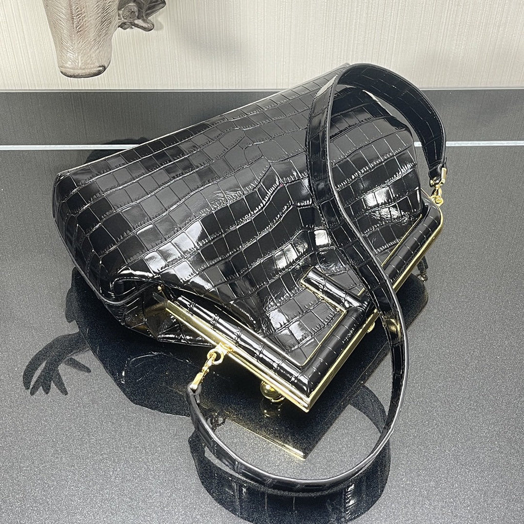 FI First MeGLAMIum Black CrocoGLAMIle Bag For Woman 32.5cm/13in