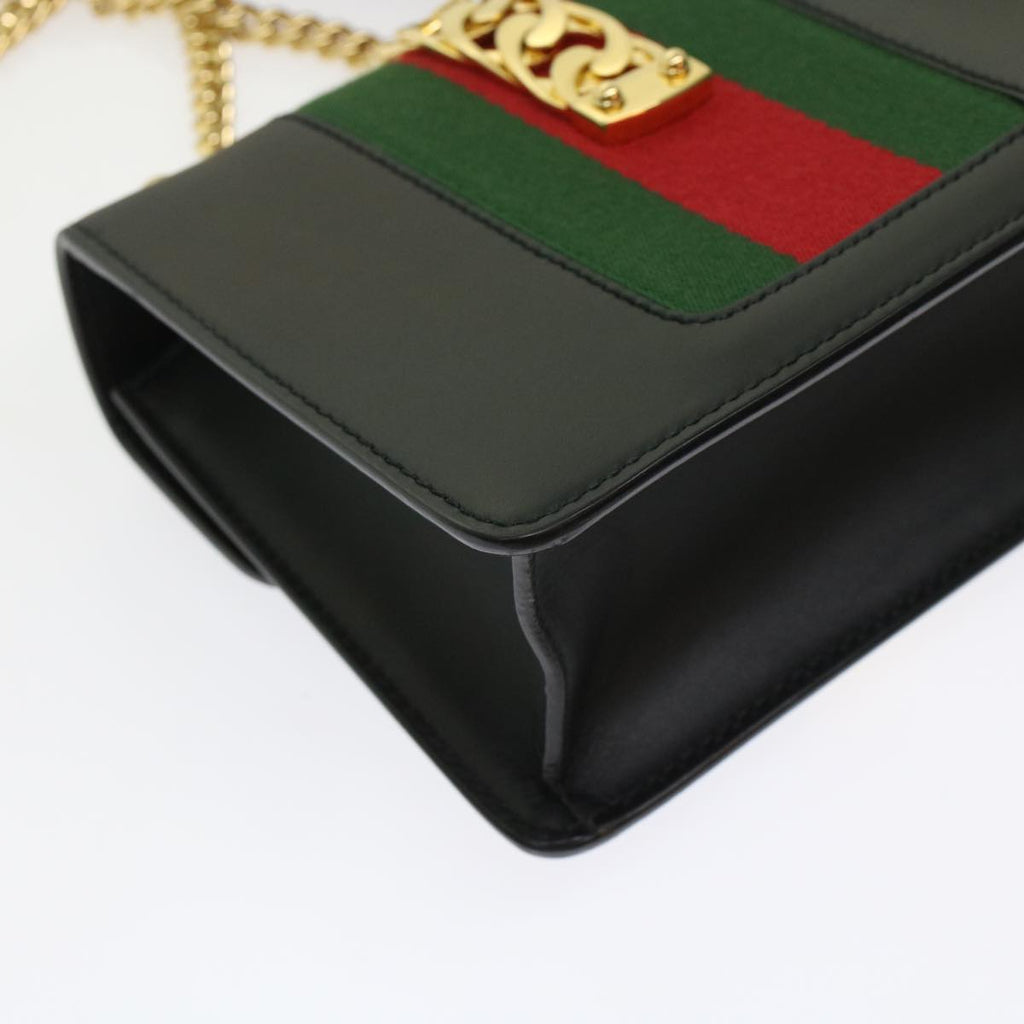 GUCCI Web Sherry Line Chain Silvi Shoulder Bag Leather Black 431666 49437A