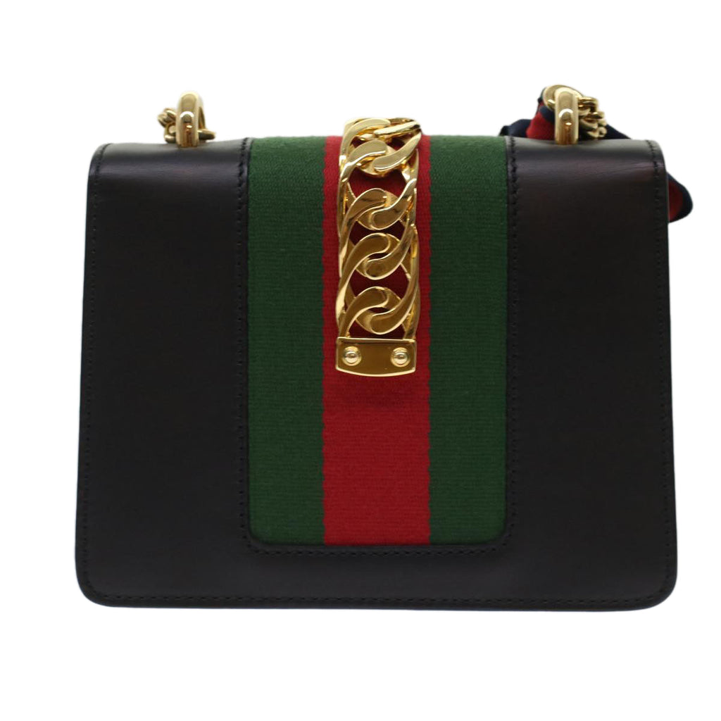 GUCCI Web Sherry Line Chain Silvi Shoulder Bag Leather Black 431666 49437A