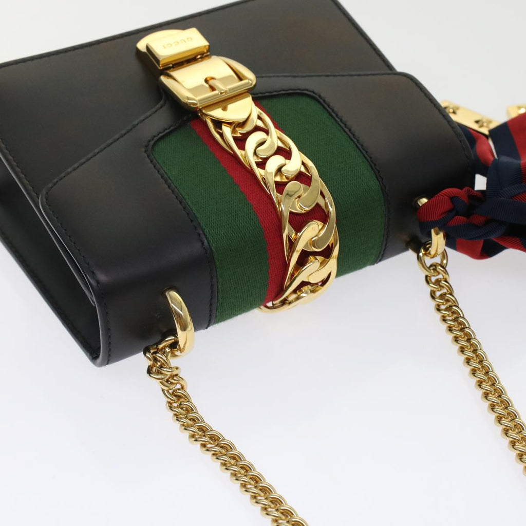 GUCCI Web Sherry Line Chain Silvi Shoulder Bag Leather Black 431666 49437A