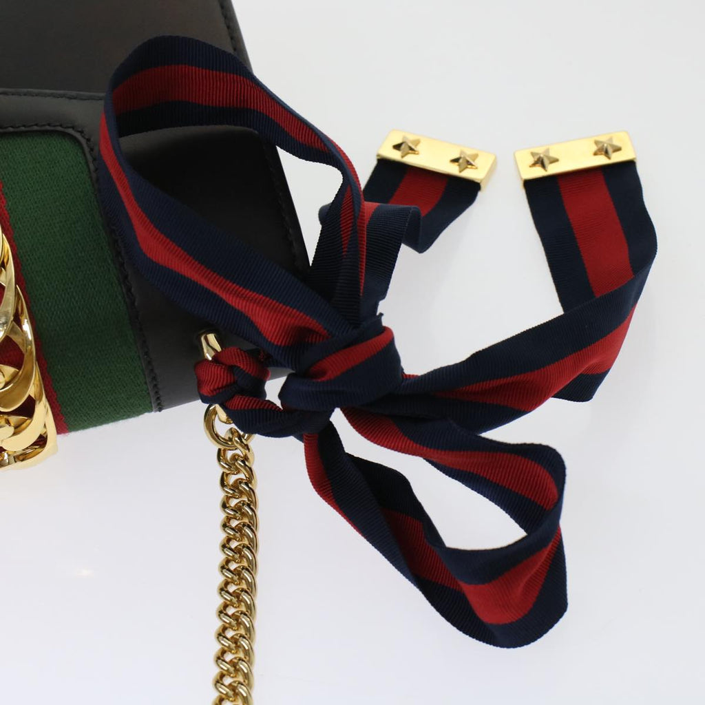 GUCCI Web Sherry Line Chain Silvi Shoulder Bag Leather Black 431666 49437A