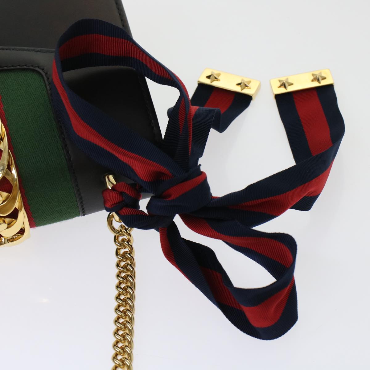 GUCCI Web Sherry Line Chain Silvi Shoulder Bag Leather Black 431666 49437A