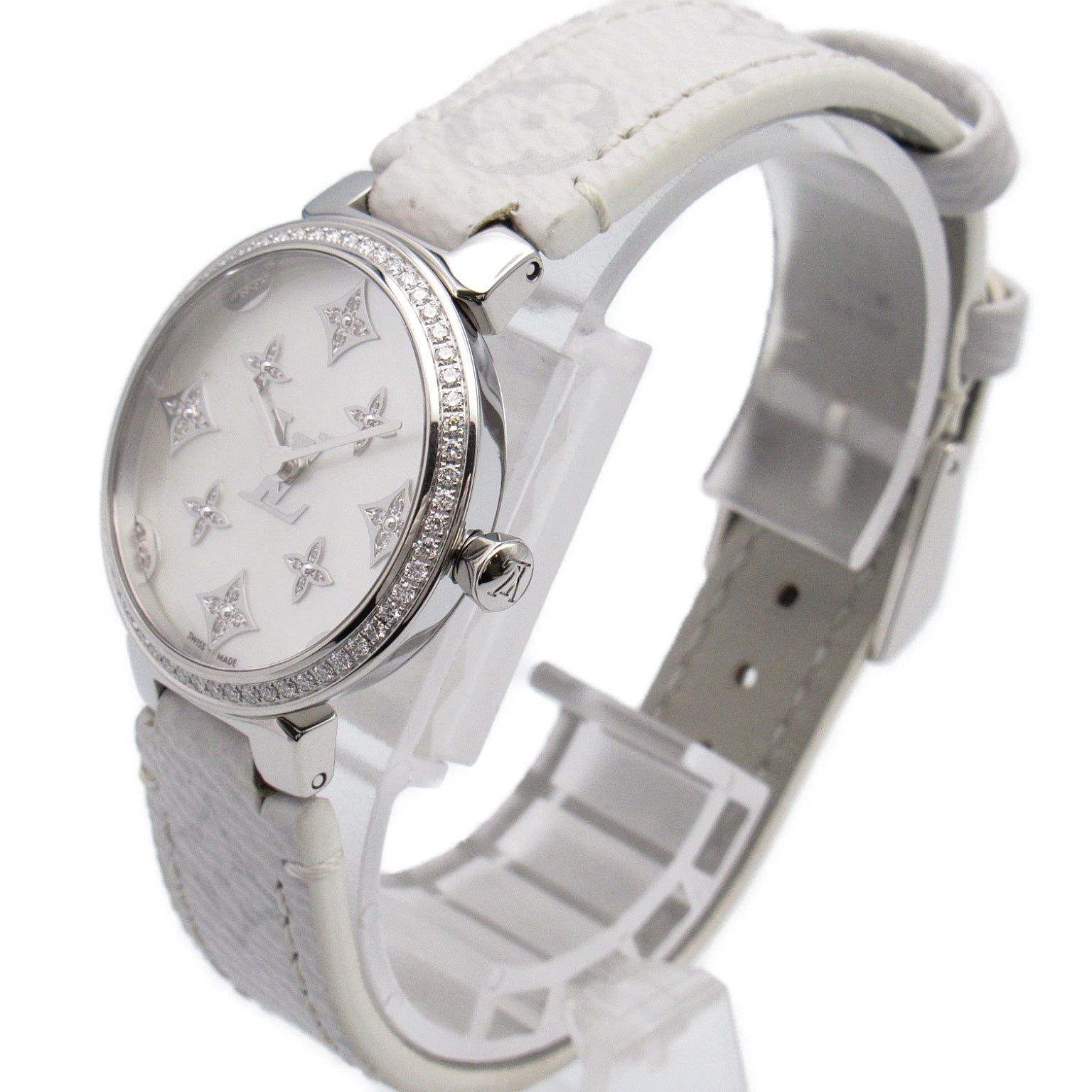 Louis Vuitton Louis Vuitton Diamond Beagle  Watch Stainless Steel Leather Belt  White S QA109