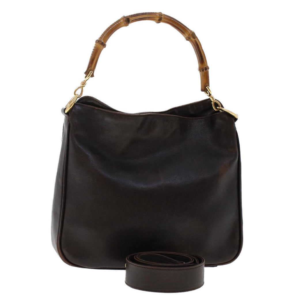GUCCI Bamboo Hand Bag Leather 2way Dark Brown 01 1638 200047 49450