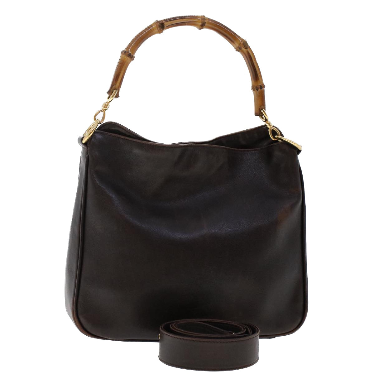 GUCCI Bamboo Hand Bag Leather 2way Dark Brown 01 1638 200047 49450