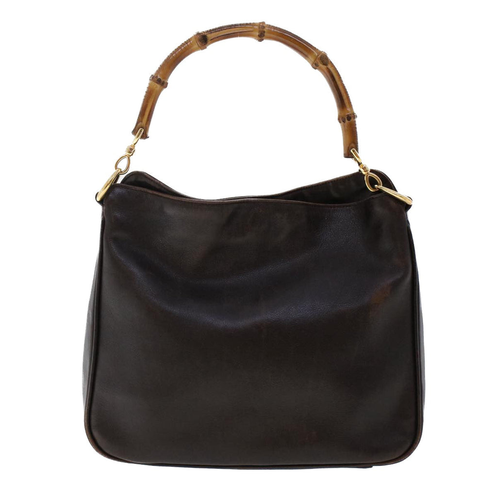 GUCCI Bamboo Hand Bag Leather 2way Dark Brown 01 1638 200047 49450