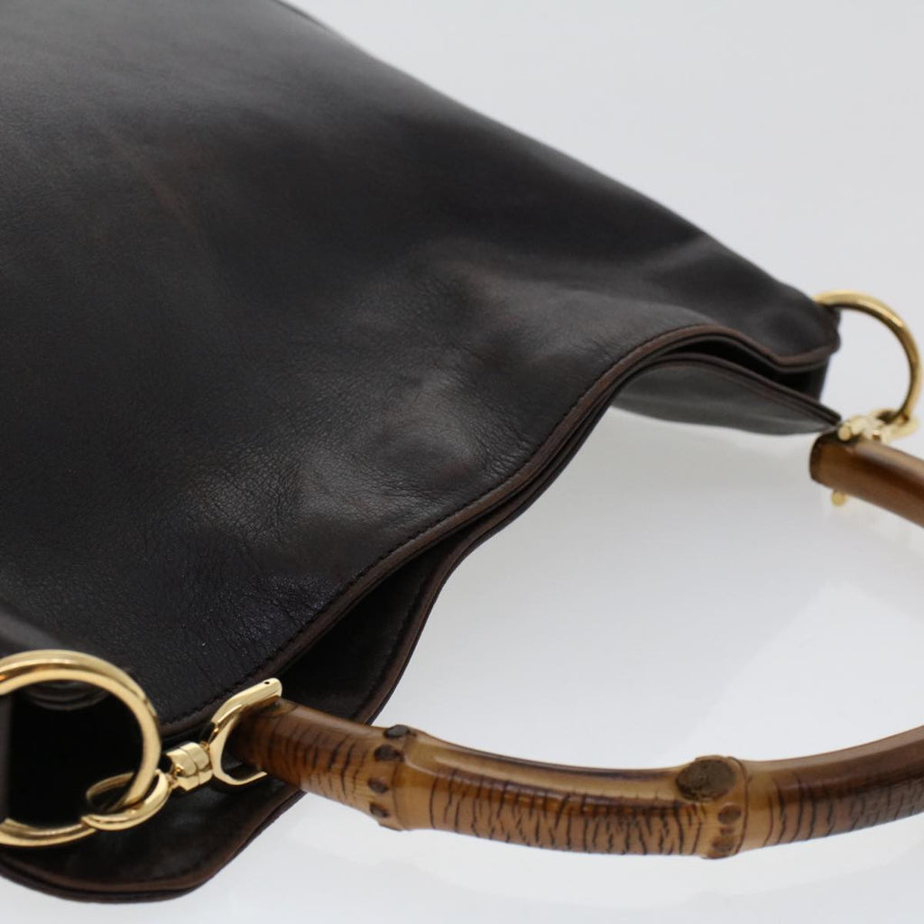 GUCCI Bamboo Hand Bag Leather 2way Dark Brown 01 1638 200047 49450