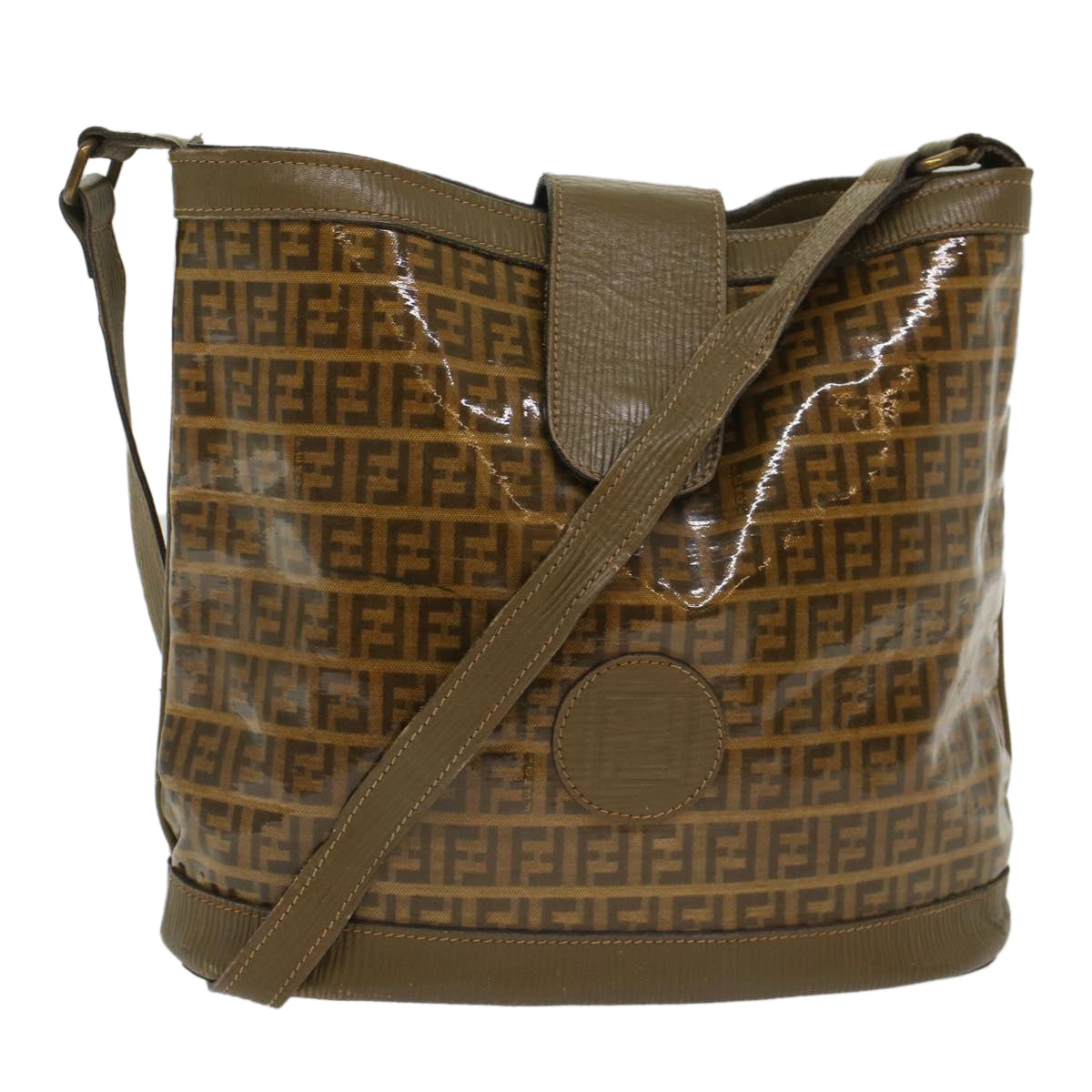 FENDI Zucchino Canvas Shoulder Bag Brown 49490