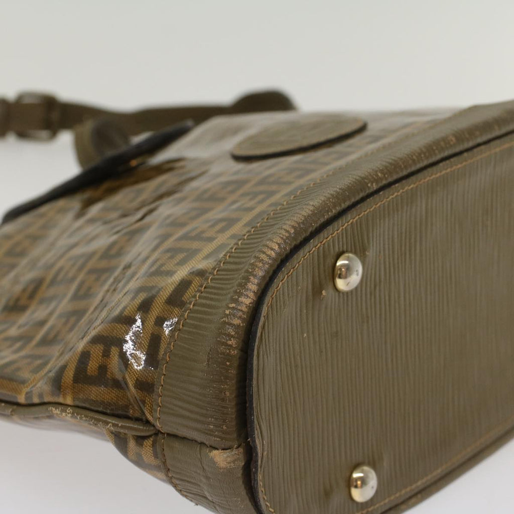 FENDI Zucchino Canvas Shoulder Bag Brown 49490