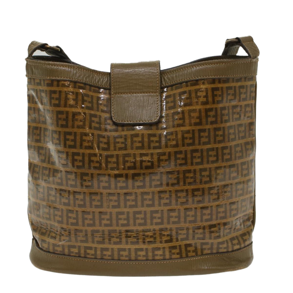 FENDI Zucchino Canvas Shoulder Bag Brown 49490
