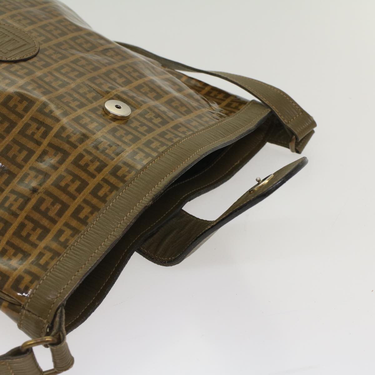 FENDI Zucchino Canvas Shoulder Bag Brown 49490