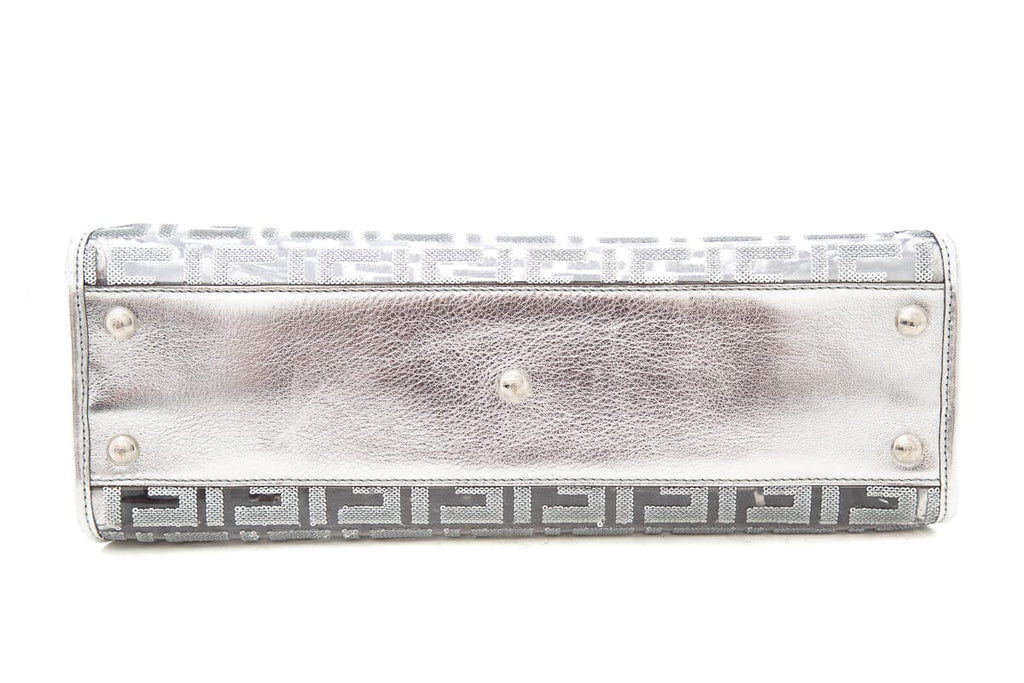 Fendi Metallic Silver PVC Vitello Catalan Mirror Sequins FF Shoulder Bag