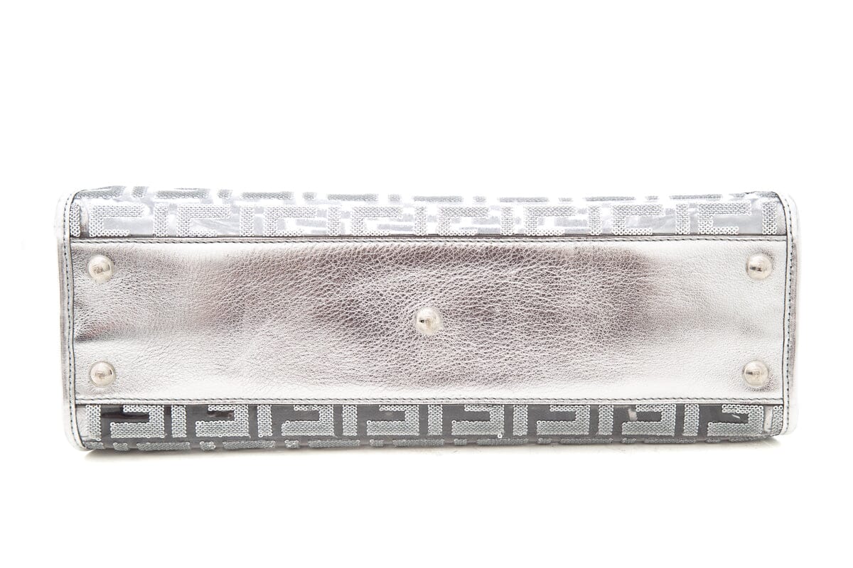 Fendi Metallic Silver PVC Vitello Catalan Mirror Sequins FF Shoulder Bag