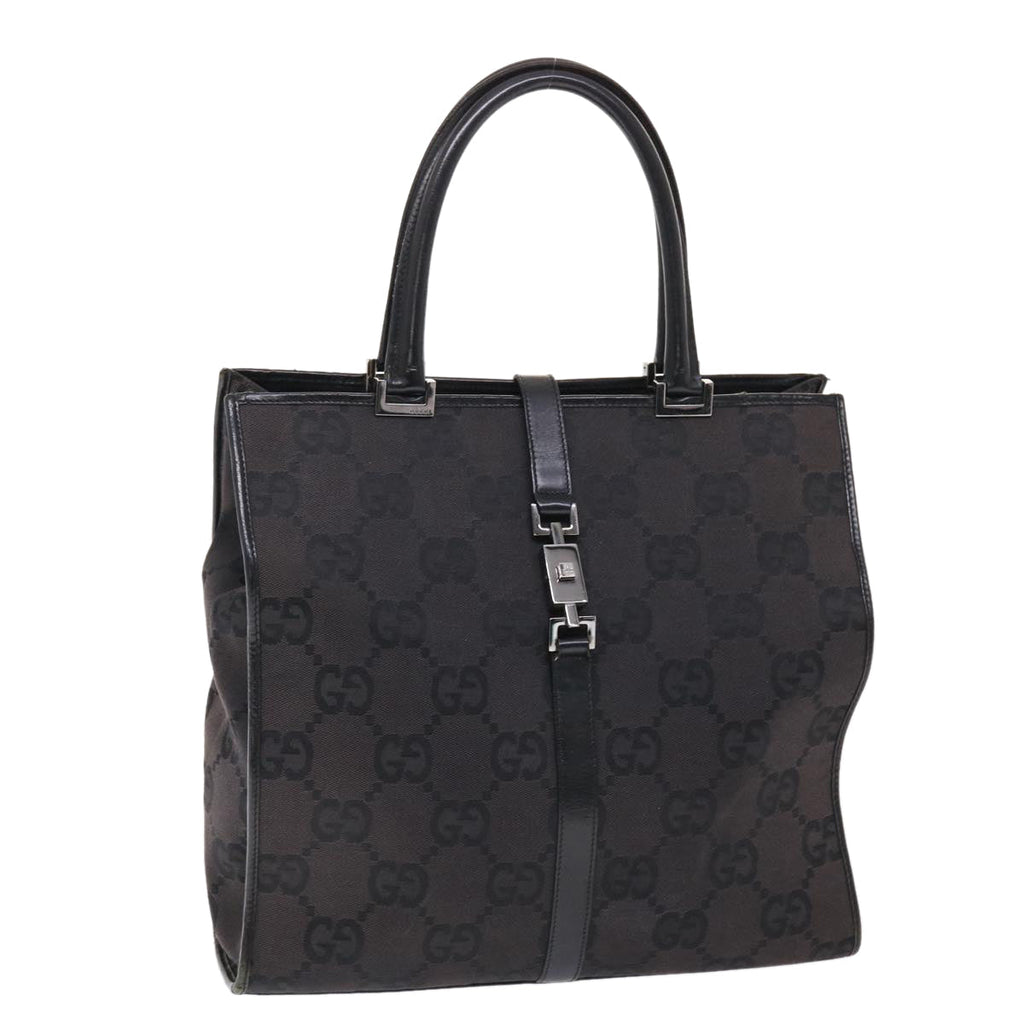 GUCCI GG Canvas Jackie Tote Bag Leather Black 00210643444 49600